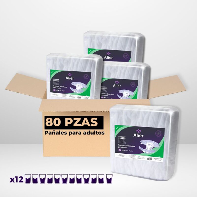 80 Pzas. Pañales para Adulto Nivel de absorción 12 Tallas: M, L y XL. Alier® Pañales para Adultos