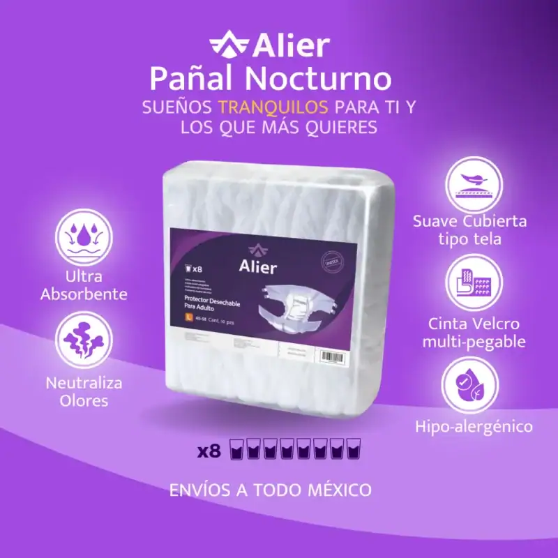 Pañal para adultos Nivel de absorción 8 día y noche. Alier® Pañales para Adultos Nivel 8 características.