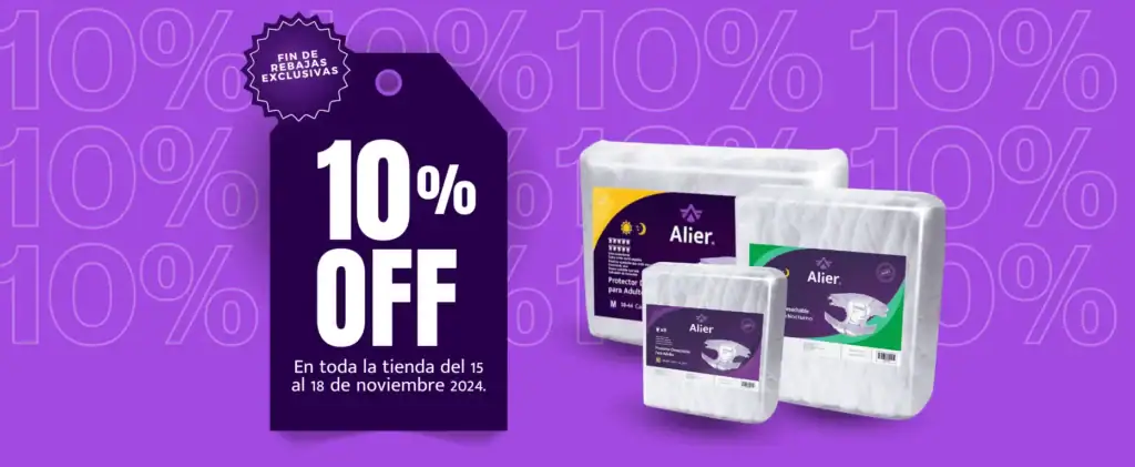 Banner promocional de pañales para adultos. Alier® Descuentos