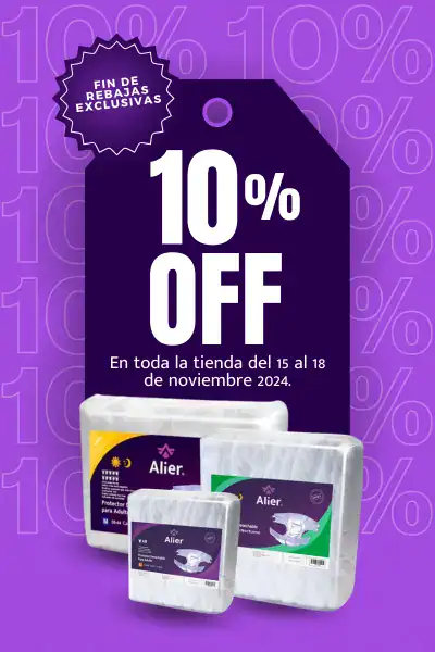 Banner promocional de pañales para adultos. Alier® Descuentos