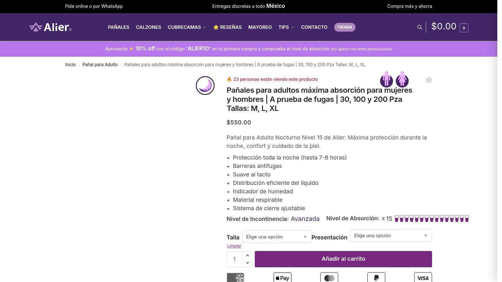 Screenshot from https://alier.mx/panal-para-adulto/panal-para-adulto-maxima-absorcion/?utm_source=WooCommerce%20Product%20Catalog%20Feed&utm_medium=Catalog&utm_campaign=xml&utm_content=Facebook%20Product%20Catalog&utm_term=Alier%20Facebook